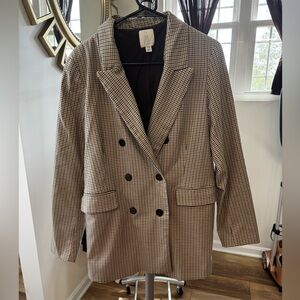 Joie Double Breasted Blazer Jacket Houndstooth Button-Up Pockets Lined